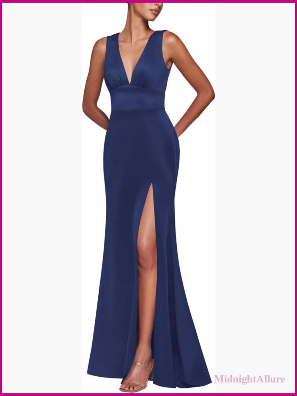 Deep V Neck Sleeveless Open Back High Split Maxi Dress